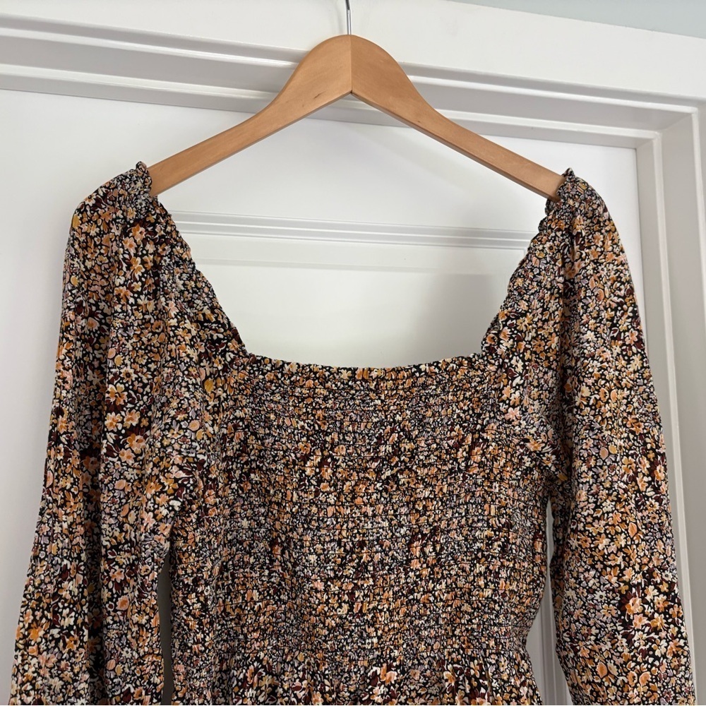 Madewell Lucie Smocked Babydoll Floral Long Sleeve Top size 10/M Cottagecore - Picture 3 of 6